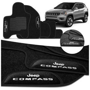 Jogo de Tapete Carpete Jeep Compass 2017 a 2025 Preto Grafite Com Logo Bordado Concept 3D 5 Peças