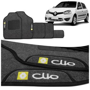 Jogo de Tapetes Carpete Renault Clio 2013 a 2016 Grafite Preto com Logo Bordado Concept 3D 5 Peças