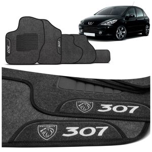 Jogo de Tapetes Peugeot 307 2009 a 2016 Carpete Grafite Cinza com Logo Bordado Concept 3D 5 Peças