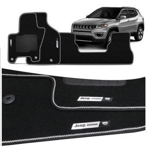 Jogo de Tapete Carpete Premium Jeep Compass 2016 a 2025 Preto Com Placa Personalizada Jeep