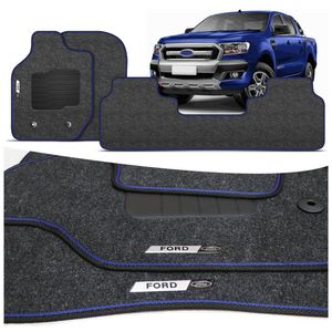 Jogo de Tapete Carpete Premium Ranger CD 2013 a 2023 Grafite Com Placa Personalizada Ford