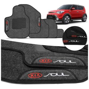 Jogo de Tapete Carpete Kia Soul 2012 a 2014 Preto Grafite Logo Bordado Concept 3D 5 Peças