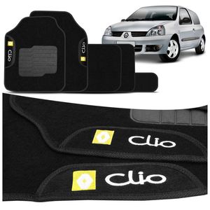 Jogo de Tapete Carpete Clio 97 a 2012 Preto Logo Bordado Concept 3D 5 Peças