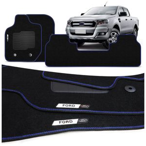 Jogo de Tapete Carpete Premium Ranger CD 2013 a 2023 Preto Com Placa Personalizada Ford