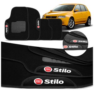 Jogo de Tapete Carpete Fiat Stilo 2003 a 2011 Preto Grafite com Logo Bordado Concept 3D 5 Peças