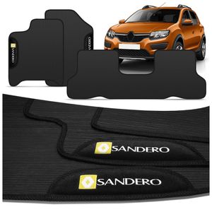 Jogo de Tapete PVC Sandero Stepaway 2012 a 2025 Preto Com Logo Bordado Concept 3D 3 Peças