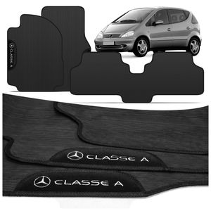 Jogo de Tapete PVC Mercedes Benz Classe A 99 a 2005 Preto Com Logo Bordado Concept 3D 3 Peças