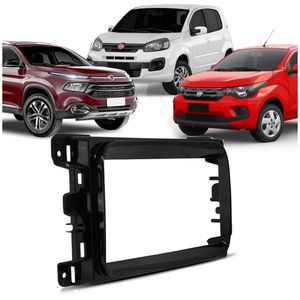 Moldura Painel 2 Din 7" Fiat Toro Mobi Uno 2016 a 2019 Black Piano Padrão Chinês