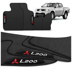 Jogo de Tapete PVC L200 Sport 2004 a 2011 Preto Com Logo Bordado Concept 3D 4 Peças