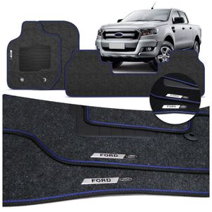 Jogo de Tapete Carpete Premium Ranger CD 2013 a 2023 Preto Com Placa Personalizada Ford