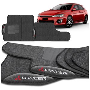 Jogo de Tapete Carpete Lancer 2010 a 2019 Grafite Cinza Claro Com Logo Bordado Concept 3D 5 Peças