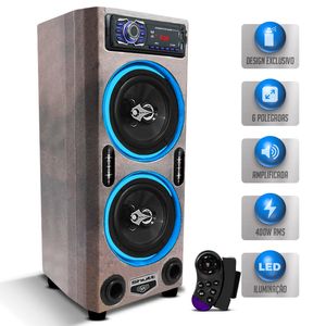 Caixa Som Bob Residencial Amplificada Shutt 400W RMS 6 Pol Player Bluetooth USB SD Rádio Bivolt LED