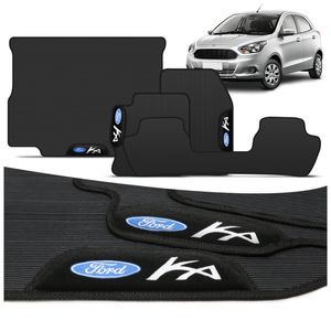 Kit Jogo de Tapetes Borracha Ka+ Hatch Sedan 2015 a 2021 3 Peças + Tapete Porta Malas