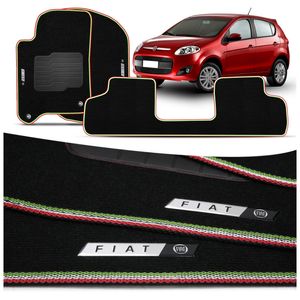 Jogo de Tapete Carpete Premium Palio 2012 a 2018 Preto Com Placa Personalizada Fiat