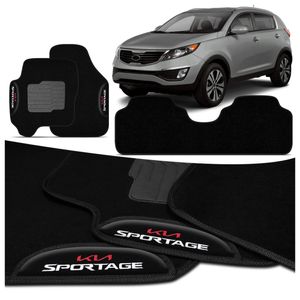 Jogo de Tapetes Kia Sportage 2010 2011 Carpete Preto com Grafia Bordada 3 Peças