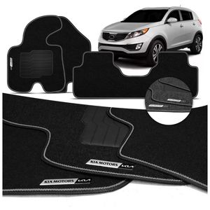 Jogo de Tapete Carpete Premium Sportage 2011 a 2015 Preto Grafite Com Placa Personalizada Kia