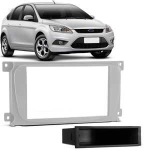 Moldura Painel 1 e 2 Din 7" Focus Hatch Sedan 2012 2013 Prata Padrão Japonês Chinês