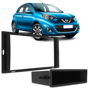 Moldura Painel 1 e 2 Din 7" Nissan March Sentra SL Versa 2014 a 2020 Preto Padrão Japonês Chinês