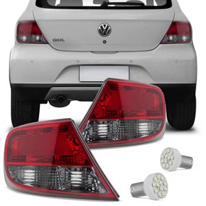 Par Lanterna Traseira Bicolor Fumê Gol G5 + Par Lâmpadas Traseira Luz Ré Super Branca 12 LEDs