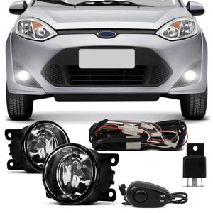 Kit Farol de Milha Fiesta 2011 2012 2013 2014 Auxiliar Neblina com Grade Moldura Preto