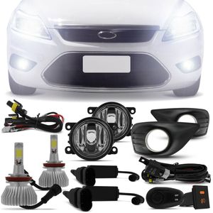 Kit Farol Milha Focus 2009 2010 2011 2012 2013 Auxiliar Neblina + Par Lâmpadas Super LED 6000K