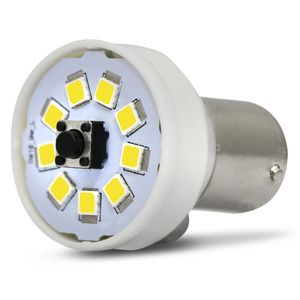 Lâmpada LED Strobo Flash BA15s 9 LEDs 6500K 12V 9W Luz Branca 3 Efeitos para Lanterna e Farol