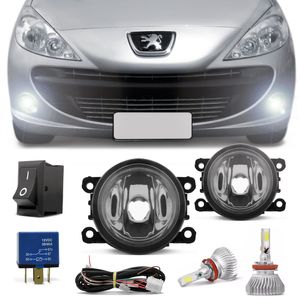 Kit Farol de Milha Peugeot 208 2012 2013 2014 2015 2016 + Par Lâmpada Super LED 3D 6000K