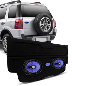 Kit Tampão Porta Malas Ecosport Carpete Preto Bagagito + Alto Falante Triaxial Shutt 6x9" 140W RMS