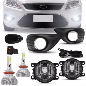 Kit Farol de Milha Focus 2009 2010 2011 2012 2013 + Kit Super LED 3D H11 6000K Efeito Xênon