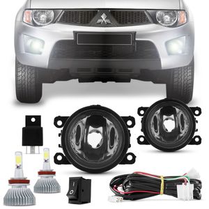 Kit Farol de Milha L200 Triton 2011 a 2017 Auxiliar Neblina + Kit Super LED 6000K Efeito Xênon