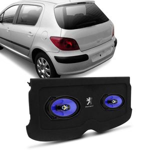 Kit Tampão Porta Malas Peugeot 307 Carpete Grafite Bagagito + Alto Falante Shutt 6x9" 140W RMS