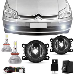 Kit Farol de Milha Citroen C5 2005 2006 2007 + Kit Super LED 3D H11 6000K Efeito Xenon