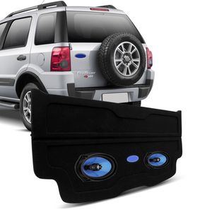 Kit Tampão Porta Malas Ecosport Carpete Preto Bagagito + Alto Falante Triaxial Shutt 6x9" 120W RMS