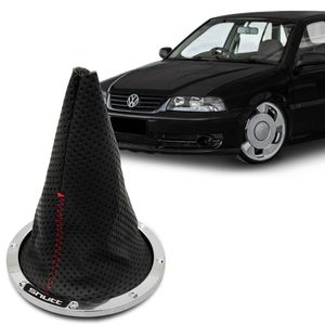 Coifa Câmbio Gol G3 01 a 05 Preta Costura Vermelha Com Base Cromada Esportiva Tuning Shutt