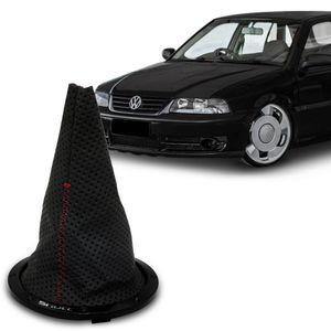 Coifa Câmbio Gol G3 01 a 05 Preta Costura Vermelha Com Base Black Piano Esportiva Tuning Shutt