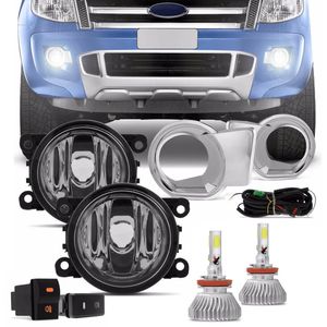 Kit Farol Milha Ranger 12 a 15 Aro Cromado e Par Lâmpadas Super LED 3D Headlight H11 6000K 9000LM