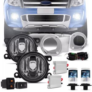 Kit Farol Milha FORD Ranger 2012 a 2015 Aro Cromado com Par Xênon H11 8000K Reator Anti Flicker