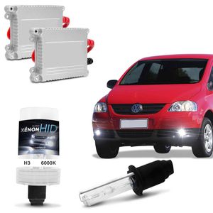 Kit Xênon Completo H3 6000K Volkswagen Fox 2003 A 2009 Tonalidade Branca Reator Função Anti Flicker