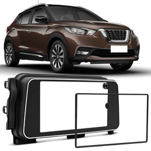 Moldura Painel 2 Din 7" Nissan Kicks 2017 a 2021 Versa 2021 a 2023 Preto Fosco Padrão Japonês Chinês