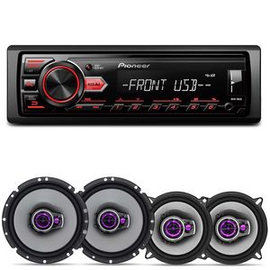 Rádio Automotivo Pioneer MVH-98UB MP3 Player 1 Din Media Receiver Android + Falantes Pioneer 200W
