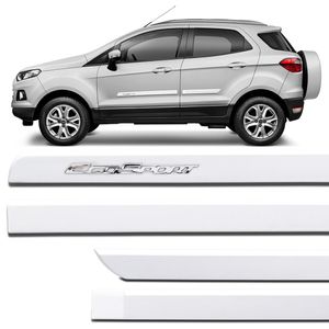 Jogo de Friso Lateral Ford Ecosport 2013 a 2018 Branco Puro Grafia Cromada Alto Relevo