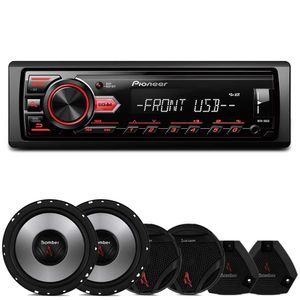 Rádio Automotivo Pioneer MVH-98UB MP3 Player 1 Din Receiver Android + Falante Bicho Papão + Tweeters