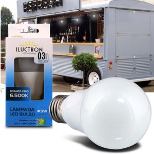 Lâmpada LED Bulbo E27 6500K 9W 1200 Lúmens 12V Tonalidade Branco Frio Iluctron