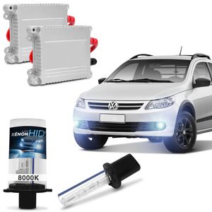 Kit Xênon Completo H1 8000K VW Saveiro G5 2010 a 2013 Tonalidade Azulada Reator Anti Flicker