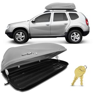 Bagageiro Maleiro Teto Sport Rack Conquest Renault Duster 2010 A 2018 50KG 450 Litros Cinza E Preto