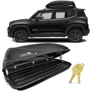 Bagageiro Maleiro De Teto Sport Rack Conquest Jeep Renegade 2015 A 2018 50KG 450 Litros Preto