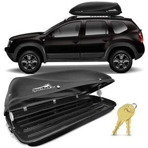 Bagageiro Maleiro De Teto Sport Rack Conquest Renault Duster 2010 A 2018 50KG 450 Litros Preto