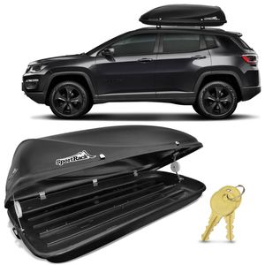 Bagageiro Maleiro De Teto Sport Rack Conquest Jeep Compass 2007 A 2018 50KG 450 Litros Preto