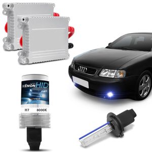 Kit Xênon Completo H7 8000K Farol Milha Audi A3 96 a 98 Tonalidade Azulada Reator Anti Flicker