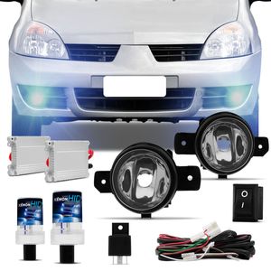 Kit Farol de Milha Clio 2003 a 2012 Auxiliar Neblina com Par xênon H11 8000K e Reator Anti Flicker